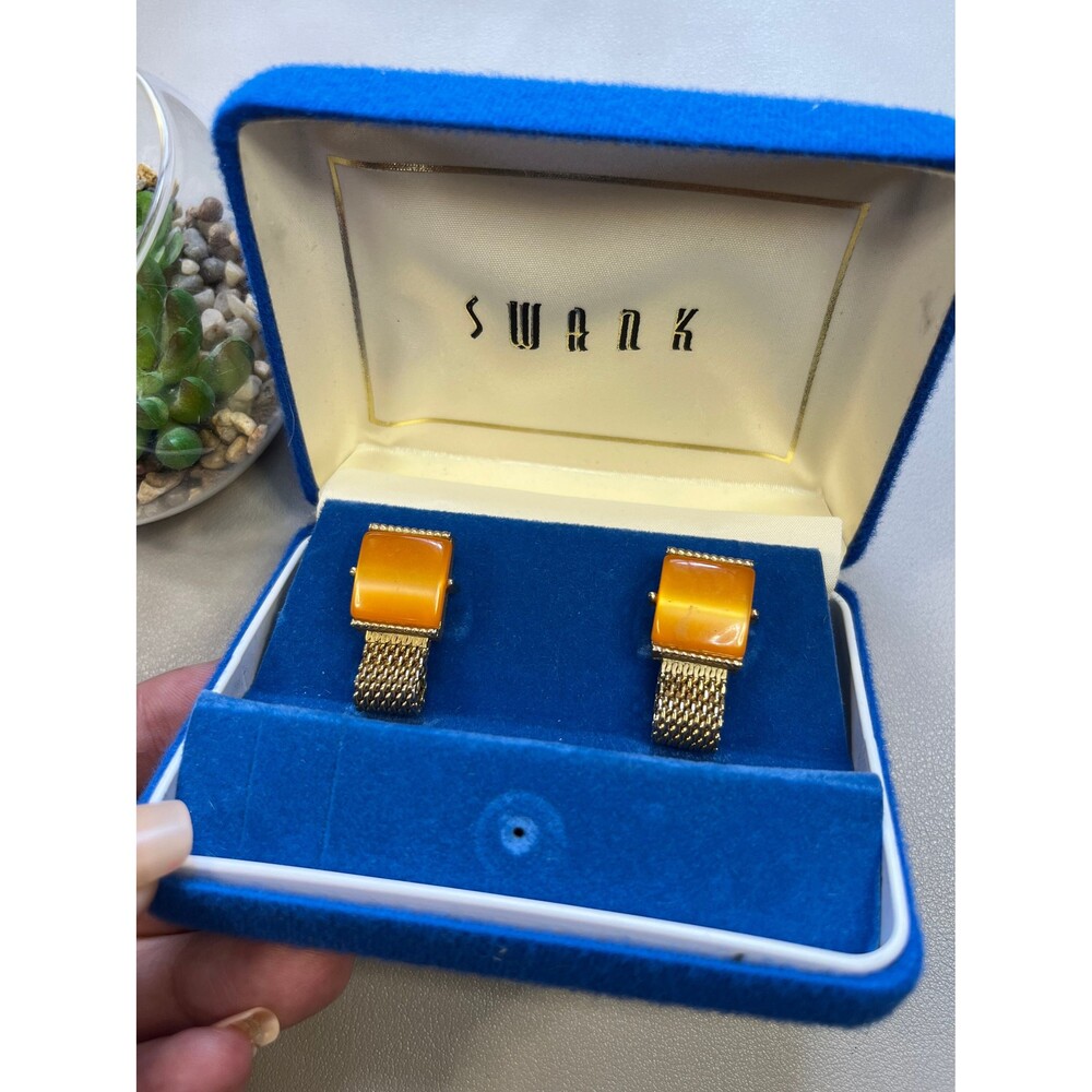 Vintage unisex Swank orange thermoset cuff links w/box